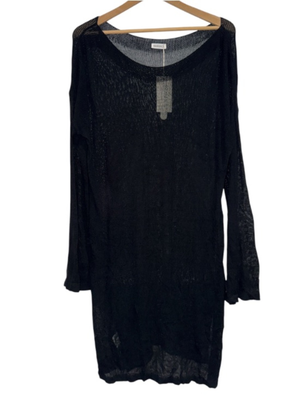 Black Lightweight Knit Long Sleeve Tunic cover up beach pool NEW